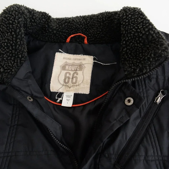 Vintage Route 66 Black Zip Up  Bomber Winter Coat Size Large - Picture 12 of 14